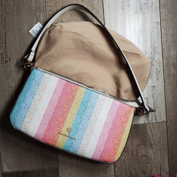 Nanette Lepore Pastel Rainbow Striped Patterned Shoulder Bag Size Small NWOT - Picture 11 of 16